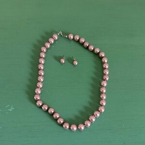 Chic Pink Pearl Necklace and Earring Set